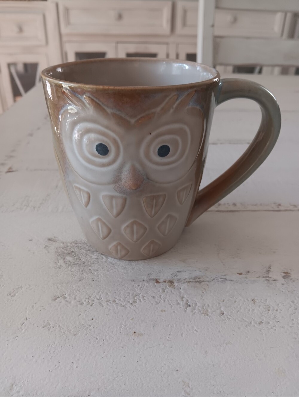 Owl Ceramic Coffee Mug in Beige and Brown